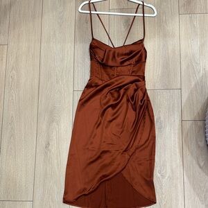 Elegant Brown Satin Dress
